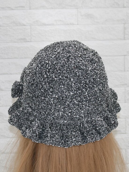 HAND CRAFTED Hat Crochet Bucket Chenille Winter Medium Ruffle Grey Marled main image 10